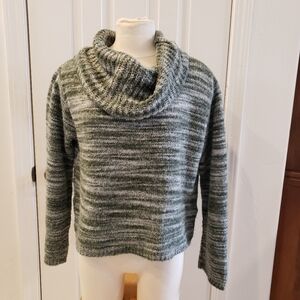 Berretti Vintage Striped Green and Gray Women's Cowl Neck Sweater